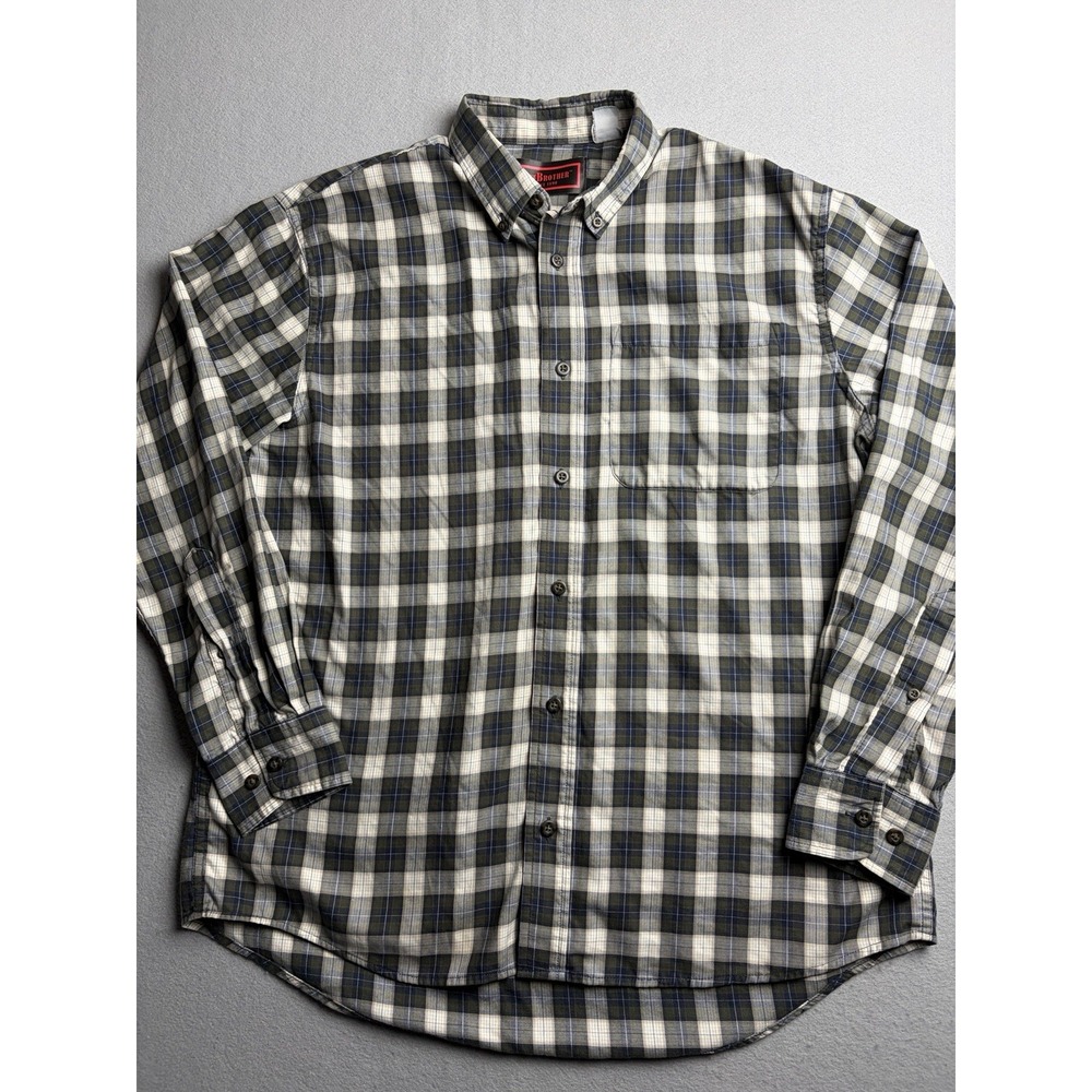 Five Brother Plaid Flannel Shirt Men's XL Blue Gray Button Down Workwear